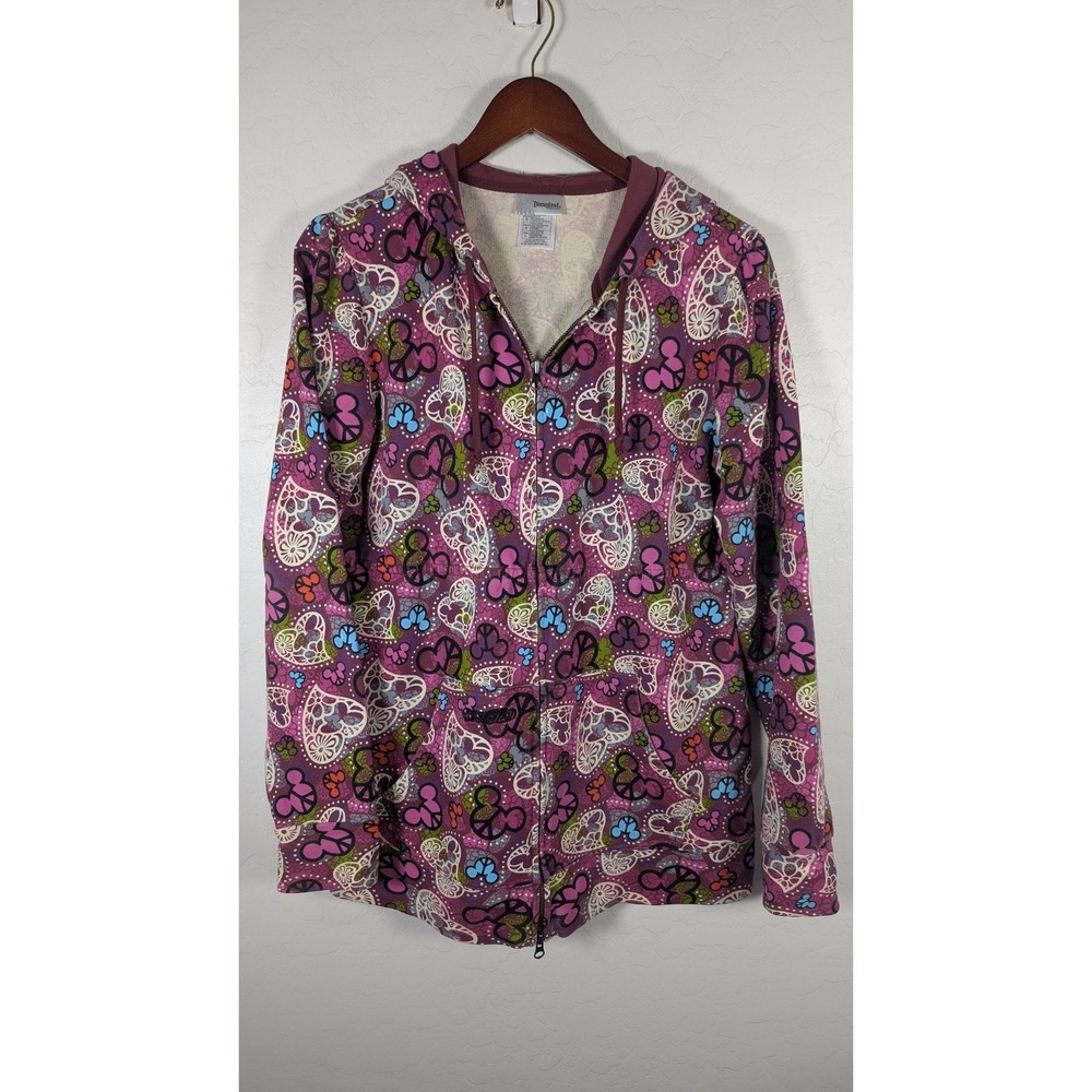 Disneyland Resort Hoodie Womens Large Multicolor Full Zip Mickey Hearts Floral